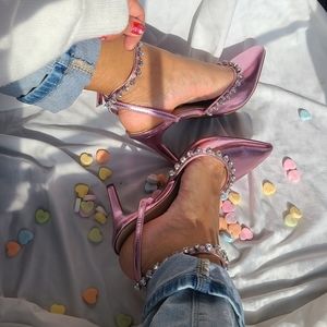 Elegant Pink Heels with Rhinestone Detailing